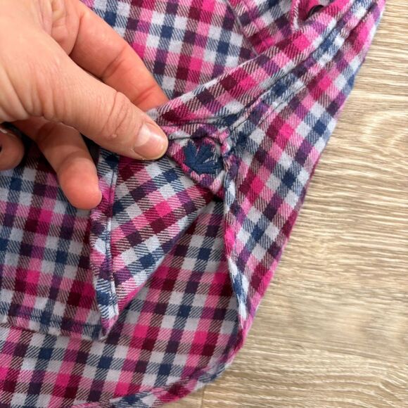 Roots Womens Flannel Purple blue plaid button up shirt cotton long sleeves sz S - Picture 5 of 10